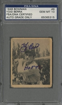 1948 Bowman #6 Yogi Berra Signed Rookie Card - PSA/DNA GEM MT 10 